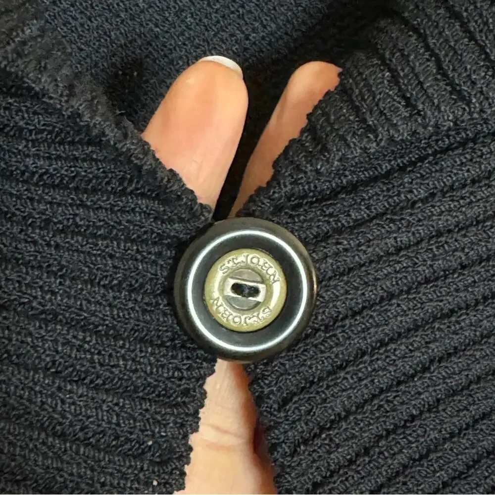St. John Sport Black Santana Wool Knit Cardigan Sweater Size L